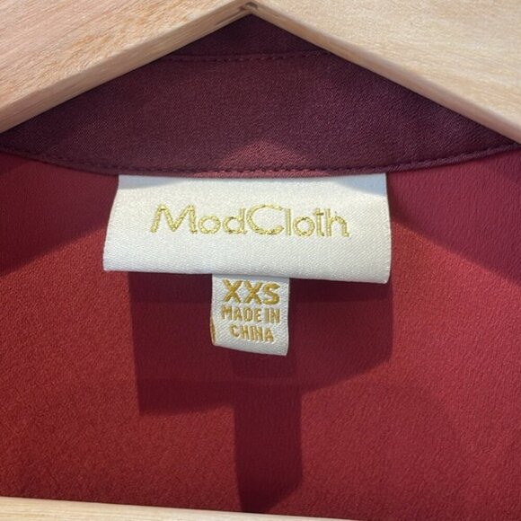 ModCloth Just My Typist Long Sleeve Shirt Dress In Brick pleated skirt sz XXS - Picture 5 of 15